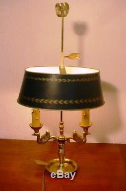 Adorable Petite Lampe Bouillotte Deux Feux Cygnes Style Empire Bronze Dore
