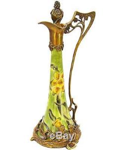 Aiguiere En Porcelaine Bronze Style Art Nouveau Deco Pichet Carafe Cruche Broc