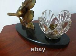 Ancien Lampe Bronze E. Guy Art Déco Oiseaux Sculpture Old Lamp Bird Shade Floral