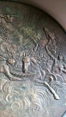 Ancien MAX LE VERRIER Grand Plat en Bronze à Décor de Chevaux ART DECO