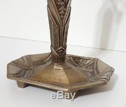 Ancien Pied De Lampe Art Deco Bronze Argente Lamp