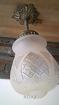 Ancien Plafonnier Lustre Suspension Globe verre art deco