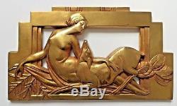 Ancien grand bas relief plaque en bronze Art Deco, a identifier, Art Nouveau