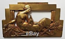 Ancien grand bas relief plaque en bronze Art Deco, a identifier, Art Nouveau