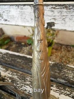 Ancien pied de lampe 1900-30 en bronze chromé décor muguet, Muller, Daum