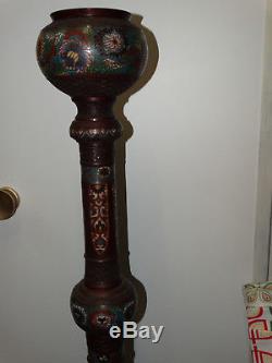Ancien pied de lampe en bronze avec emaux cloisonnés origine japon (C4)