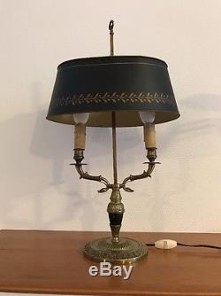 Ancienne Lampe Bouillotte Bronze Doré Abajour Métal / Cignes Art Deco