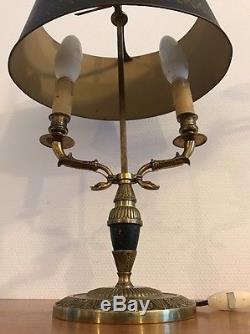 Ancienne Lampe Bouillotte Bronze Doré Abajour Métal / Cignes Art Deco