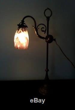 Ancienne Lampe bureau en bronze doré Tulipe Daum nancy ART DECO Breveté Sgdg