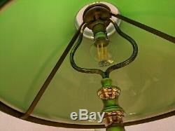 Ancienne Lampe de Bureau en Bronze et Opaline Vert