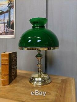 Ancienne Lampe de Bureau en Bronze et Opaline Vert