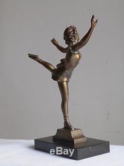 Ancienne Sculpture Art Deco Patine Bronze Patineuse Danseuse U. CIPRIANI