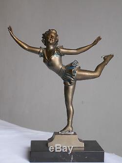 Ancienne Sculpture Art Deco Patine Bronze Patineuse Danseuse U. CIPRIANI