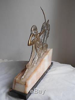 Ancienne Sculpture Statue Art Deco en Bronze Signee