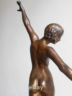 Ancienne Sculpture Statue Bronze Art Deco Nu Feminin Danseuse- F. OUILLON CARRERE