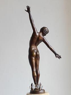 Ancienne Sculpture Statue Bronze Art Deco Nu Feminin Danseuse- F. OUILLON CARRERE