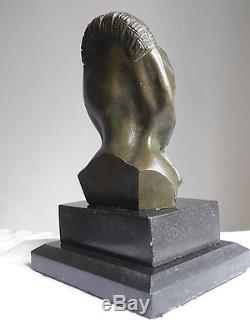 Ancienne Sculpture Statue Statuette Buste Art Deco en Bronze signee G. GARREAU