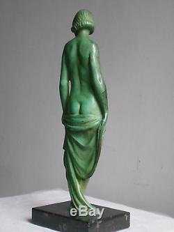 Ancienne Sculpture Statue en Bronze Art Deco Nu Feminin signee LUC