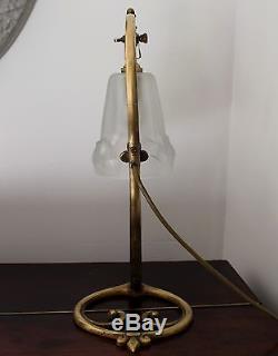 Ancienne lampe orientable bronze Art Nouveau coeur tulipe Degué