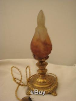 Ancienne lampe veilleuse bronze et pate de verre signée muller
