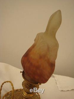 Ancienne lampe veilleuse bronze et pate de verre signée muller