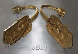 Ancienne paire d'appliques Monix art déco bronze doré tulipes Degué verre pressé