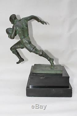 Ancienne sculpture Bronze art déco Athlete Rugby de E. Fraisse