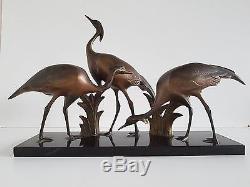 András Sinko (1901-1976) Art Déco Groupe en bronze Héron À 1930 Longueur 55 cm
