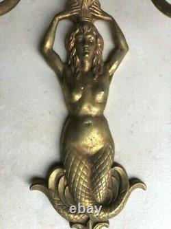 Applique 2 feux Bronze DLG Guillemard Sirène Art Déco Neptune