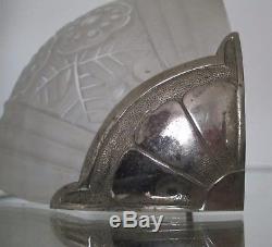 Applique d'angle époque Art Déco bronze nickelé verre pressé Viarme Era Muller