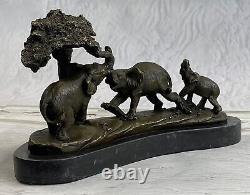 Art Déco Africain Éléphants Métal Signée Barye Royal 100% Pure Bronze