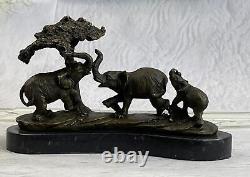Art Déco Africain Éléphants Métal Signée Barye Royal 100% Pure Bronze