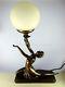 Art Deco Bronze Lady Lamp with Frosted Glass Globe