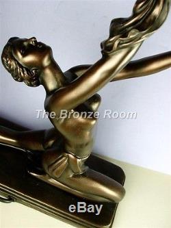 Art Deco Bronze Lady Lamp with Frosted Glass Globe