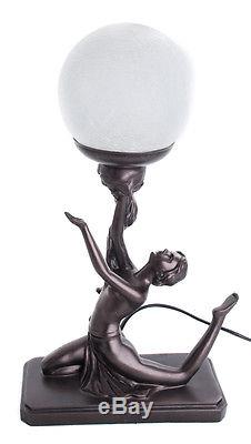 Art Deco Bronze Lighting Nora Lady Kneeling 5 Crackle Ball Lamp