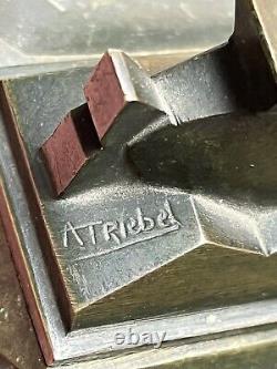Art Deco Cendrier Bronze A Triebel 1925 Cubiste Ashtray Patine Verte
