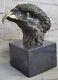 Art Déco Chauve American Eagle Buste Bronze Sculpture Sur Marbre Base Décor