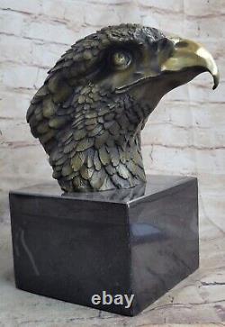 Art Déco Chauve American Eagle Buste Bronze Sculpture Sur Marbre Base Décor