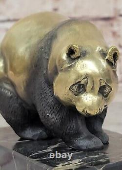 Art Déco Chinois Panda Doré Bronze Masterpiece Fonte Sculpture Figurine Solde