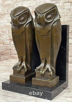 Art Déco Chouette Pure Vienne Bronze Statue, Sur Un Noir Marbre Base Dali Nr