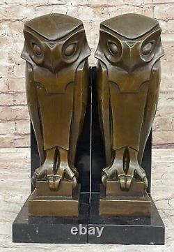 Art Déco Chouette, Pure Vienne Bronze Statue, Sur Un Noir Marbre Sculpture Dali