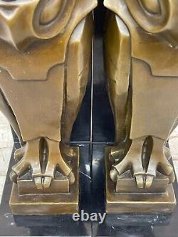 Art Déco Chouette, Pure Vienne Bronze Statue, Sur Un Noir Marbre Sculpture Dali