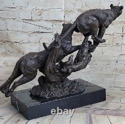 Art Déco Course Guépard Par Henry Moore Bronze Sculpture Marbre Base Figurine