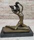 Art Déco Érotique Bronze Femelle Nue Statue Figurine Fonte Fille Sculpture Chair