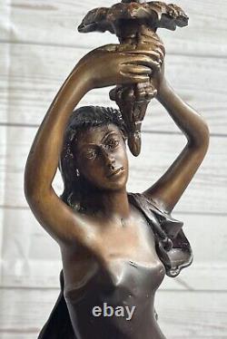 Art Déco Extra Large Fille Bougeoir Candélabre Bronze Sculpture Solde