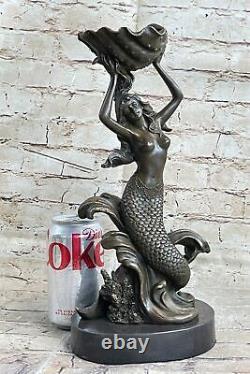 Art Déco Fait Détaillé Sirène Mer Ocean Bougeoir Bronze Figurine Nr