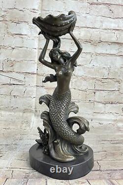 Art Déco Fait Détaillé Sirène Mer Ocean Bougeoir Bronze Figurine Nr