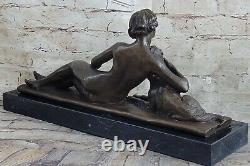 Art Déco Fait à la Main Cuivre Sculpture Chair Beauté Fille Chien Bronze Statue