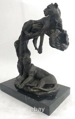 Art Déco Faune Africain Lion Et Bébé Buste Bronze Marbre Figurine Sculpture Deal