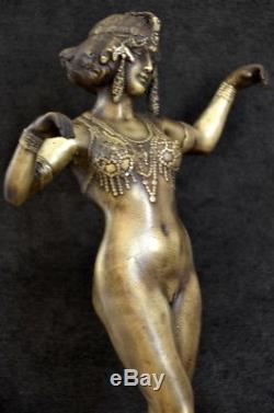Art Déco Figure de Bronze Orientale Danseuse Signé Prix sur Socle en Marbre